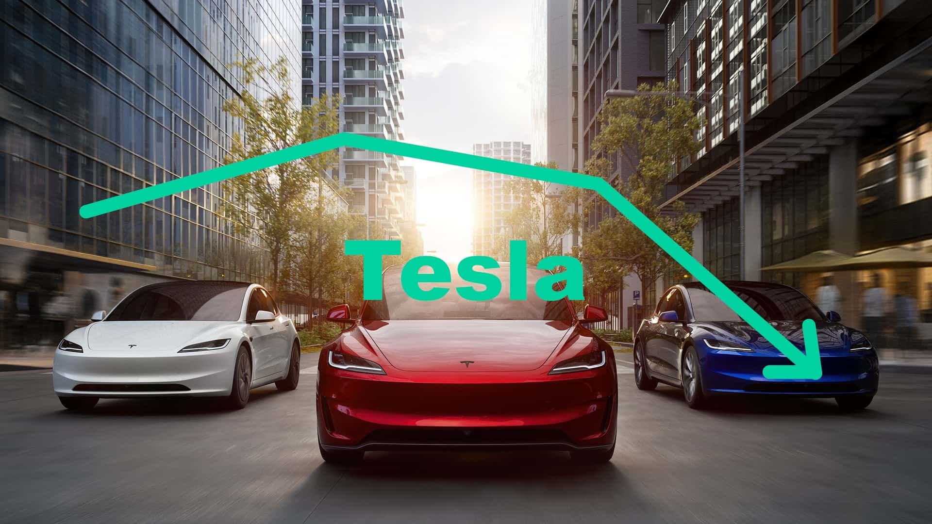3 Tesla-Modelle mit Pfeil nach unten 3 Tesla-Modelle mit Pfeil nach unten