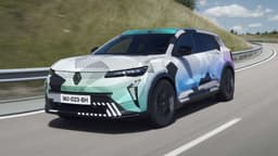 2024 Renault Scenic E-Tech Electric pre-production prototype exterior front three-quarter view driving 2024 Renault Scenic E-Tech Electric pre-production prototype exterior front three-quarter view driving