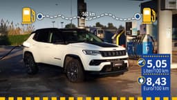 Der getestete Jeep Compass Mildhybrid an der Tankstelle (mit Info zu Verbrauch und Sprikosten) Der getestete Jeep Compass Mildhybrid an der Tankstelle (mit Info zu Verbrauch und Sprikosten)