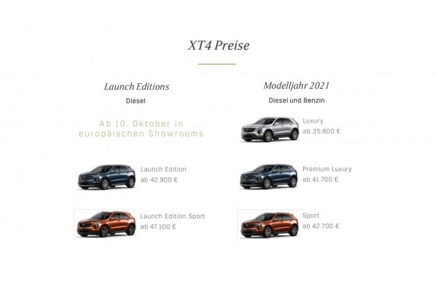 Cadillac XT4 2021 im Test zum Start gibt es zwei Launch Editionen links später drei Serienvarianten Bild Cadillac