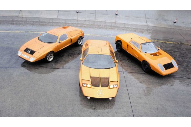 Mercedes C 111 in allen drei Ausführungen mit Wankelmotor